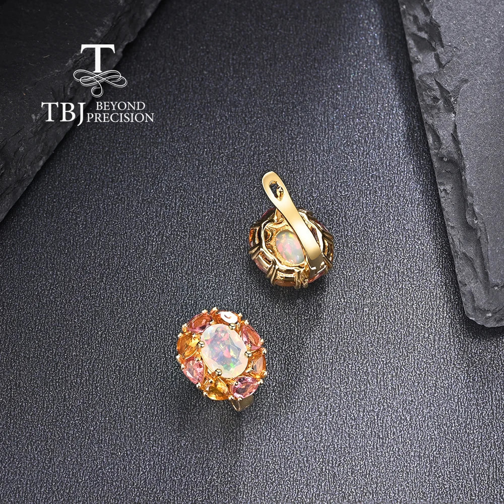 Light Luxury Gemstone Natural Opal Tourmaline Elegant design earrings for women 925 sterling silver Anniversary gift