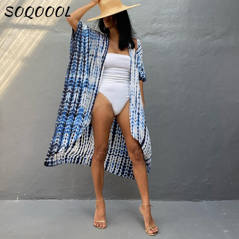 Sexy Bikini Cover-ups Summer Beach Pareo Stripes Loose Kimono Swimsuit Dress Beachwear Boho Bathing Suit Cover Up