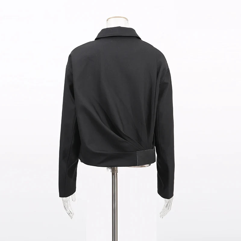 Fashion Casual Two Piece Sets for Women Lapel Long Sleeves Patchwork Zipper Top High Waist Wide Leg Pant Set Female