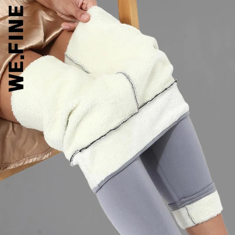 We.Fine Winter Women Thicken Warm Leggings Thick Velvet Fleece Pants High Waist Female Thermal Leggins Cold Resistant Pants light gray leggings