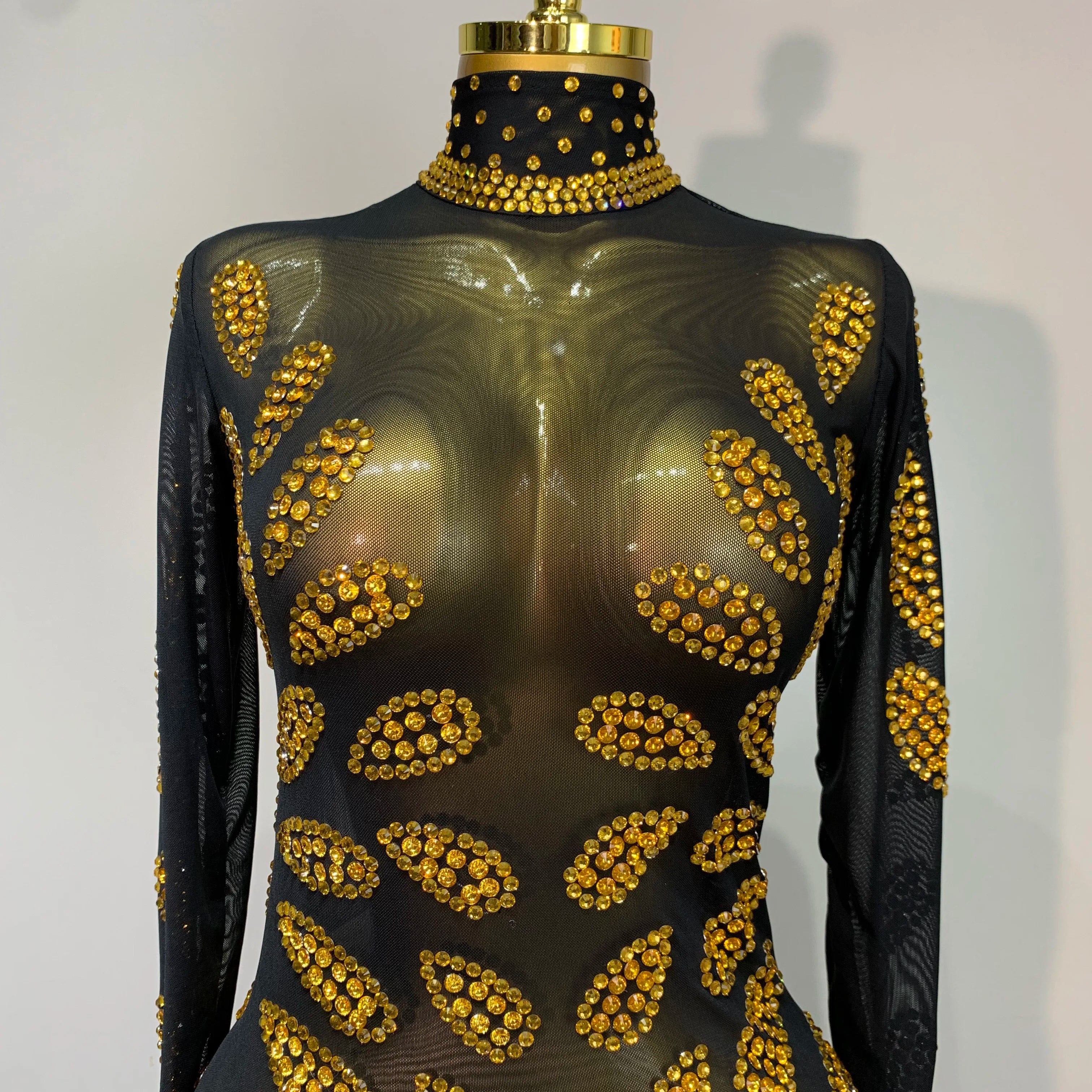 Stage Perform Dress Sexy Mesh Transparent Maxi Long Dress Nightclub Outfit Singer Dance Costume Elegant Party Dress