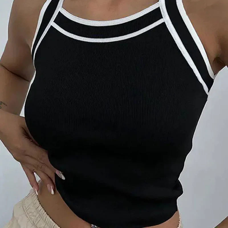 TRAF Tops for Women Crop Top Black Sexy Sleeveless Knitted Fabric Women's Vest Tank top Female youthful women's clothing