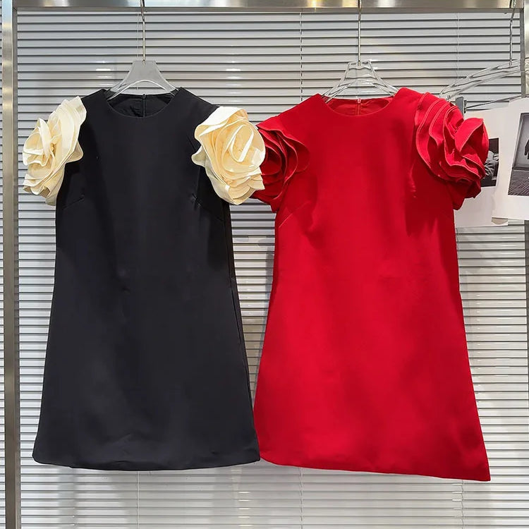 DEAT Fashion New Items Women's Spliced 3D Flower Sleeveless Dress Spring Trendy Round Neck Zipper Dresses Female 11XX8946