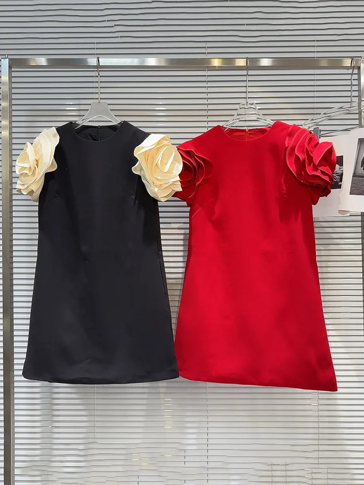 DEAT Fashion New Items Women's Spliced 3D Flower Sleeveless Dress Spring Trendy Round Neck Zipper Dresses Female 11XX8946