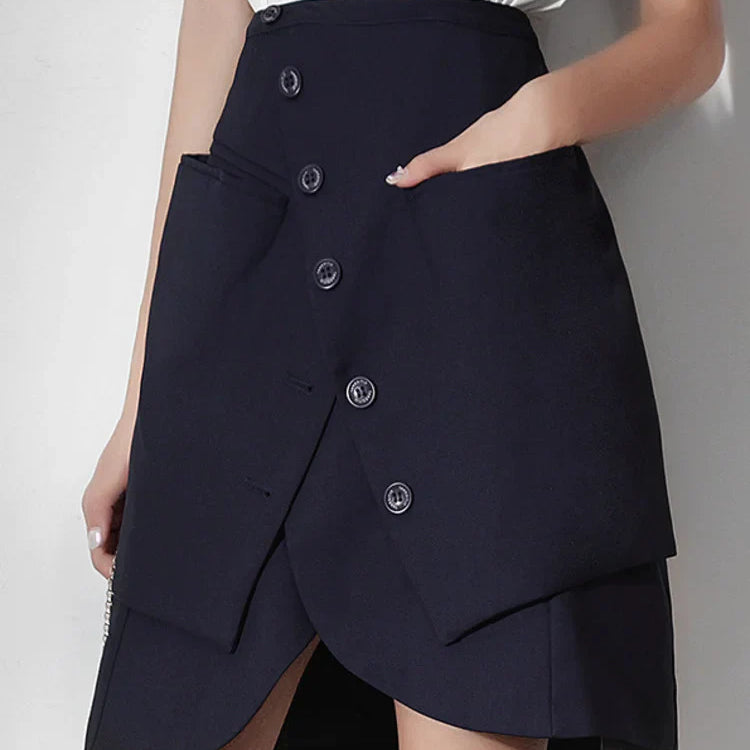 DEAT Fashion Women's Skirt Deconstruct Irregular Diagonal Buckle Pockets High Waist Mini Skirts Female Autumn New WU004