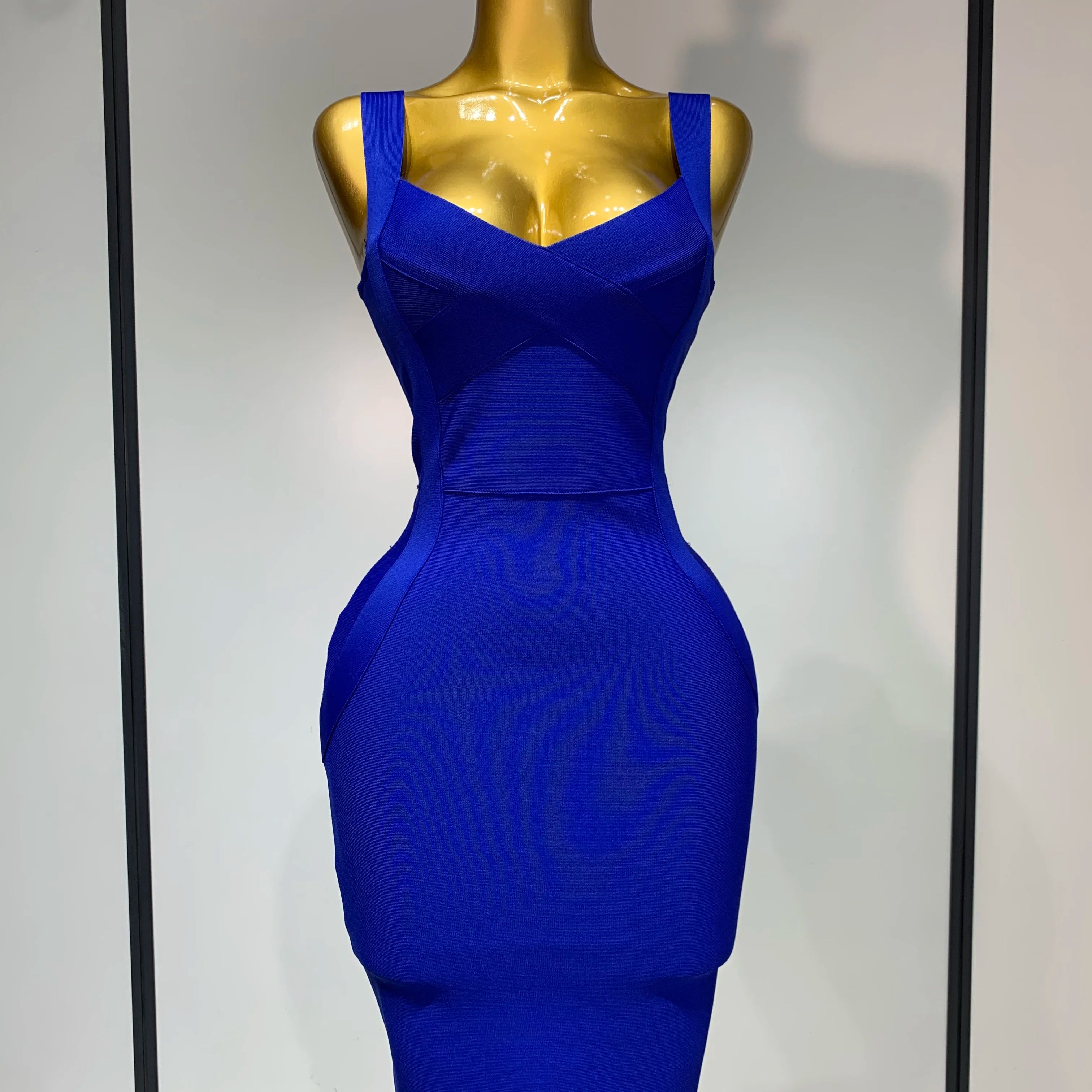 Women Sexy Celebrity Elegant Blue Bodycon Stretch Bandage Dress Nightclub Party Dress Luxury Birthday Vestidos Blue