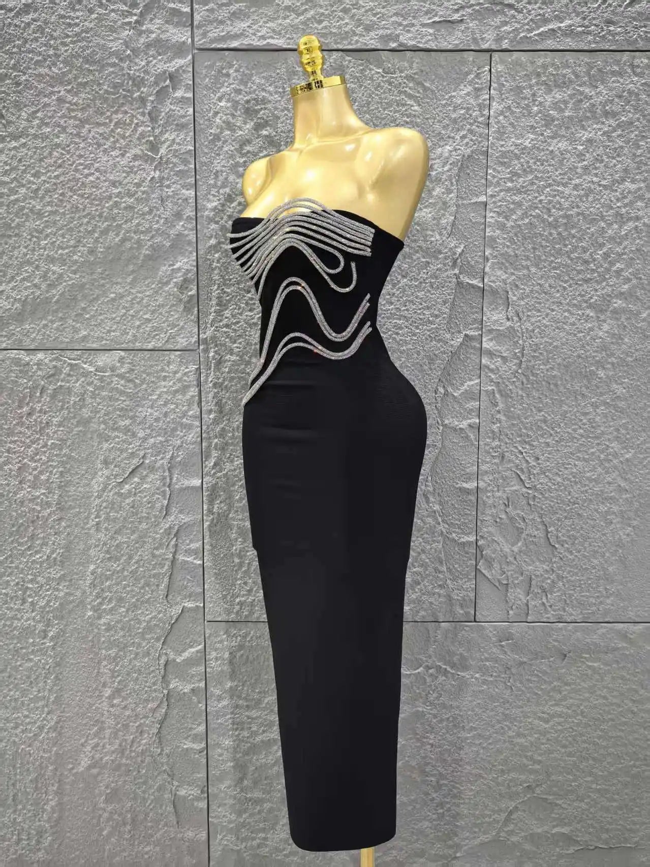 High Women Sexy Strapless Shinning Sequins Bodycon Long Bandage Dress Celebrate Evening Party Cocktail Outfit Vestido