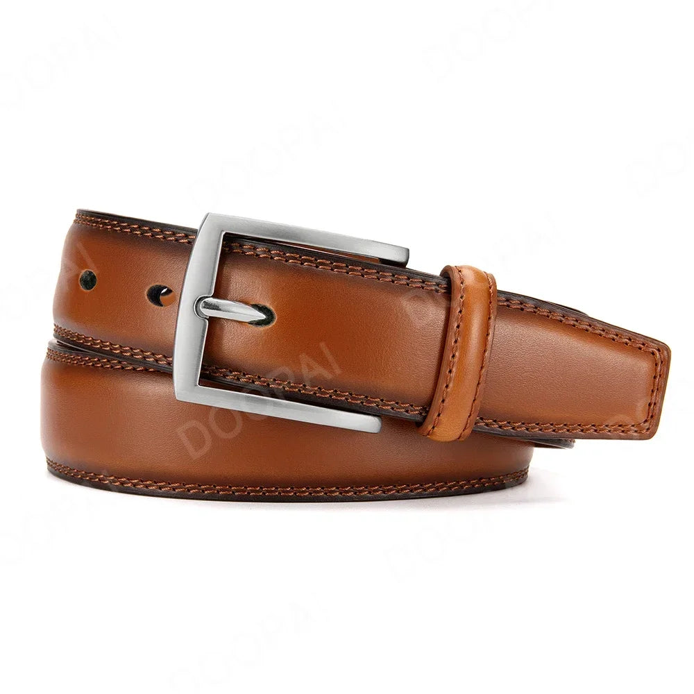 Men Belts Genuine Leather LONG Large Pin Buckle Metal Automatic Buckle Male Belts Strap Male