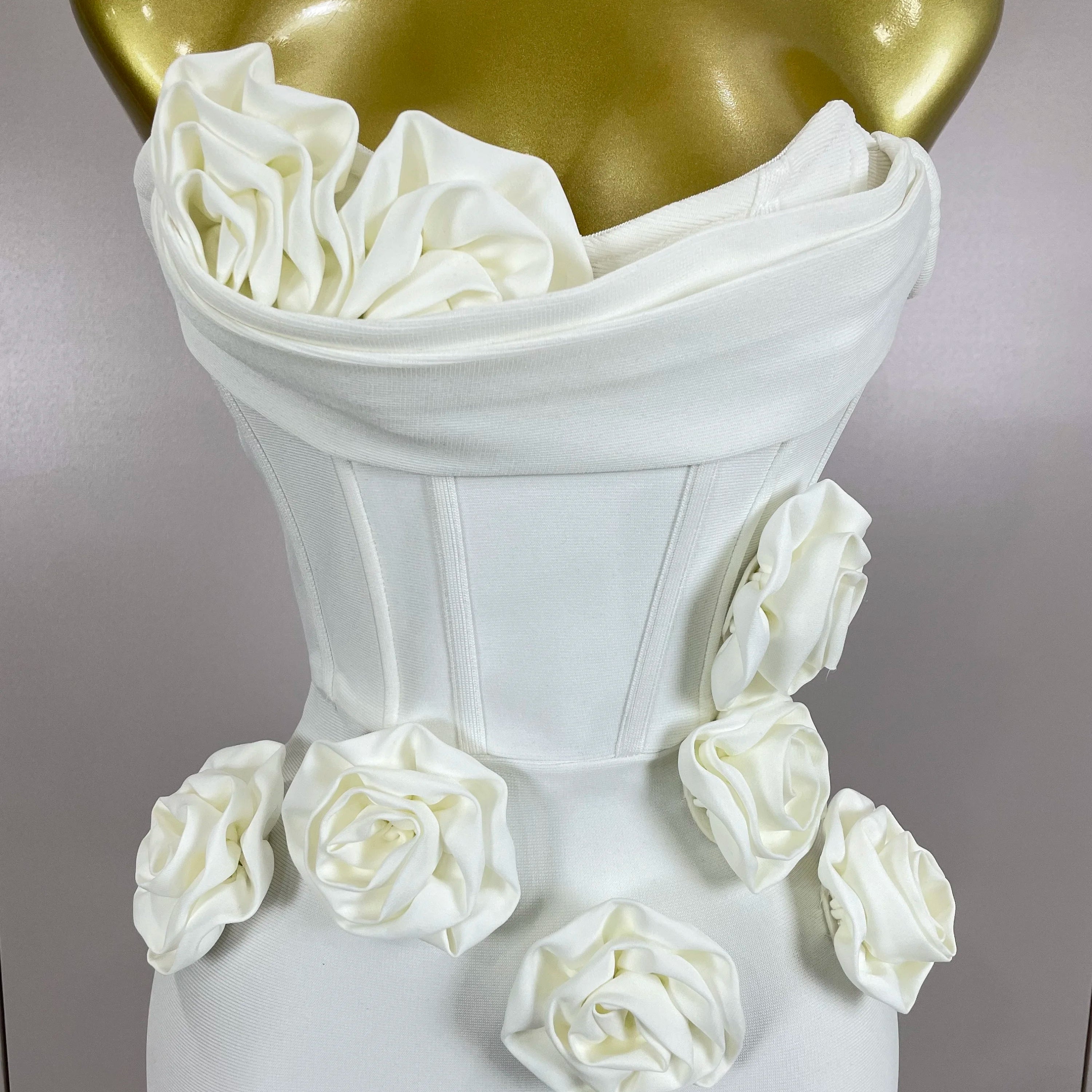 Sexy Fashion White Elegant Strapless Flower Bodycon Long Dress Women Casual Streetwear Club Birthday Party Slim Elegangt Dresses