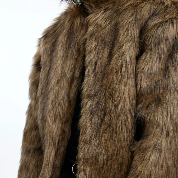Mauroicardi Winter Short Thick Warm Brown Hairy Soft Faux Fur Coat Men with Turn-down Collar Long Sleeve Fluffy Jackets 2024