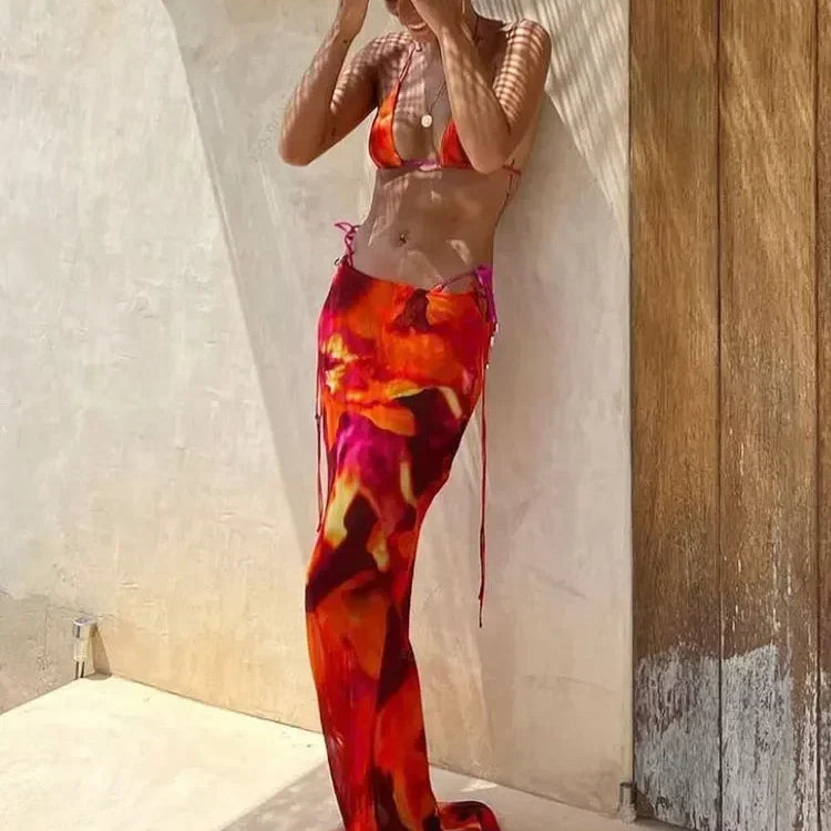 EDOLYNSA Sexy Zebra Stripes 3 Pieces Bikini Set Summer Beach Wear Triangle Bikinis Swimsuit Skirt Swimwear Cover-up A1554