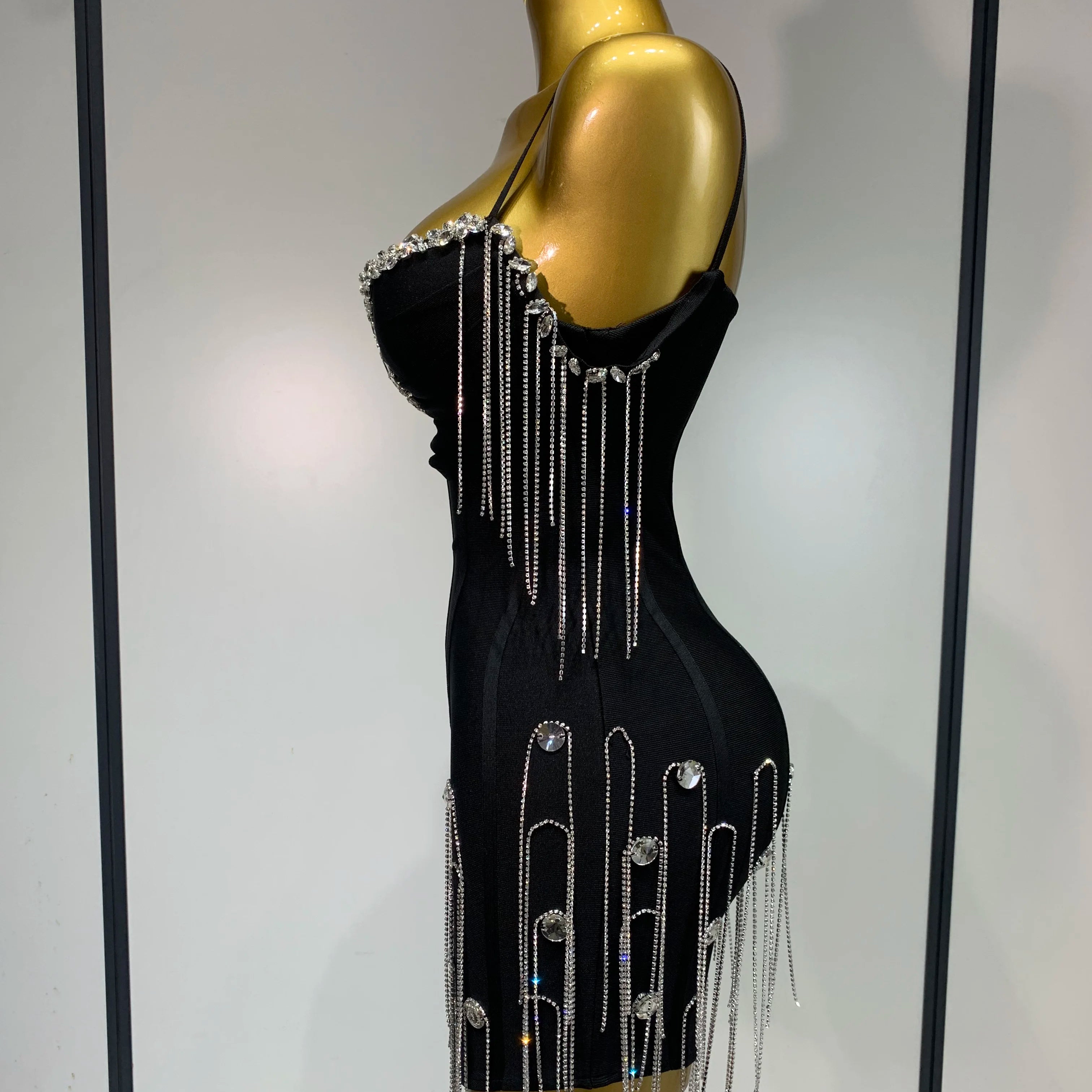 Women Sexy Backless Spaghetti Strap Bodycon Black Sleeveless Bandage Dress Elegant Prom Gown Club Evening Party Birthday Dresses