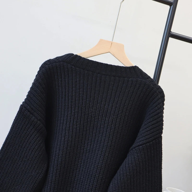 Autumn Winter New Design Patchwork Denim Pocket Knitted Cardigan For Women Loose Sweater Jacket Female Trendy 11A07745