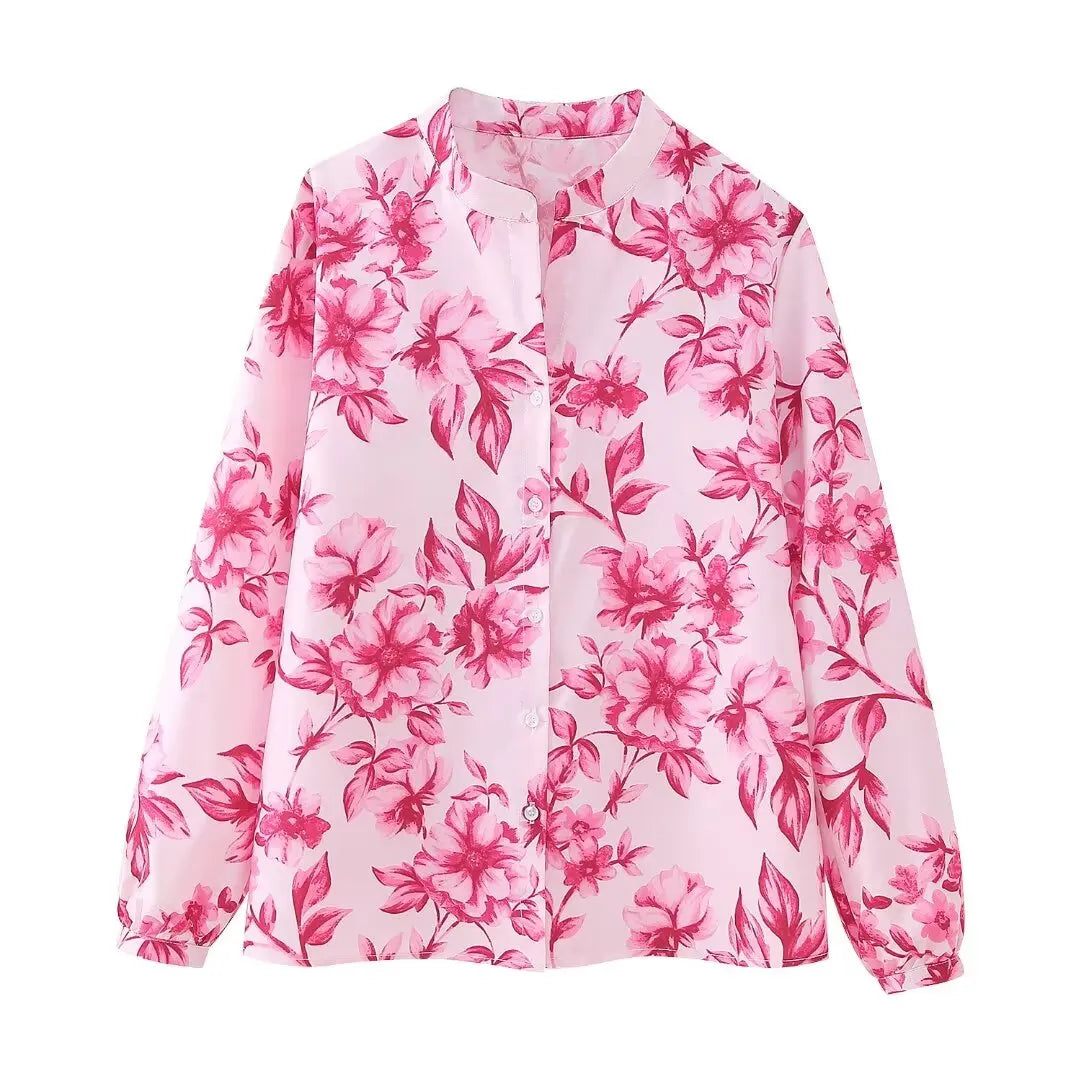 TRAFZA Women Fashion Chic High Waist Long Skirt Woman Vintage Floral Print Back Zipper Folds Decorate Slim Casual Skirt Y2K Pink Top