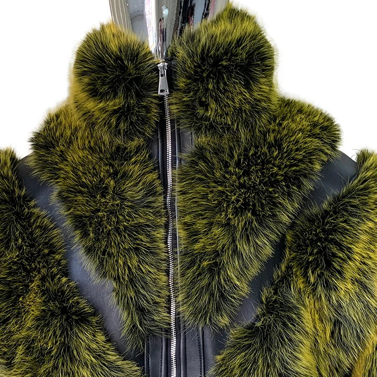 Lautaro Winter Cool Thick Warm Color Block Faux Fur Coat Men Stand Collar Luxury Zip Up Fluffy Jacket Runway European Fashion