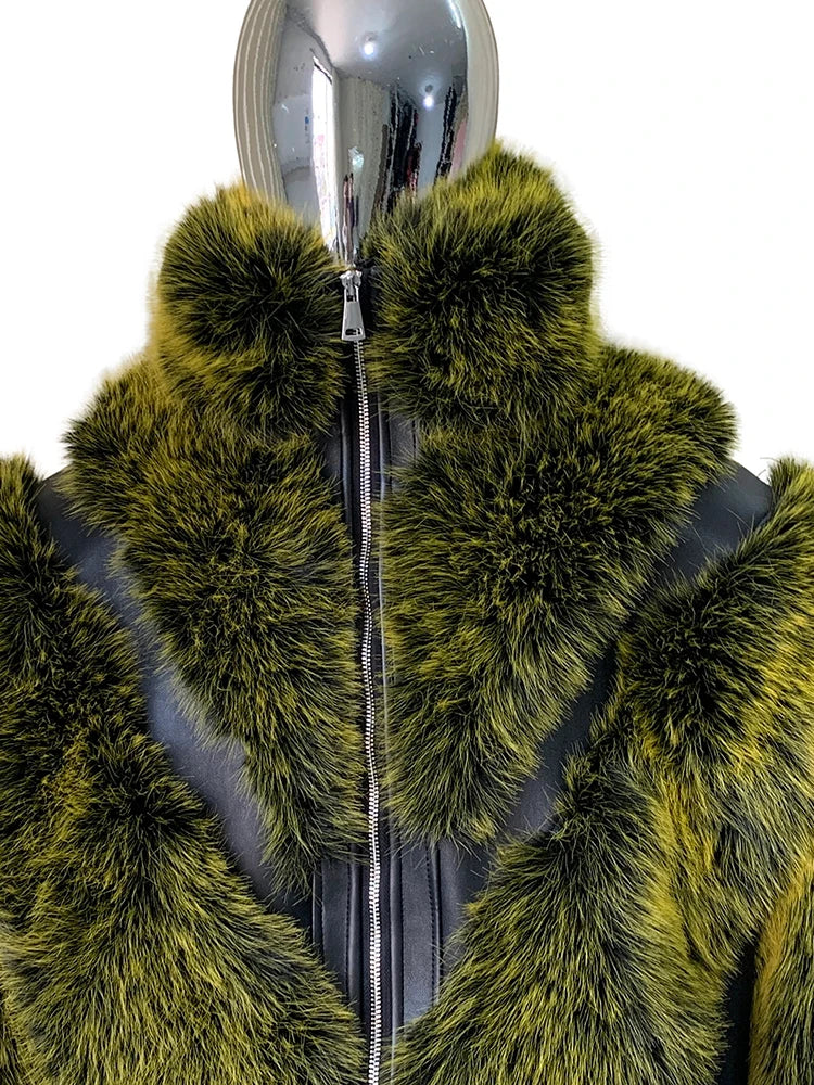 Lautaro Winter Cool Thick Warm Color Block Faux Fur Coat Men Stand Collar Luxury Zip Up Fluffy Jacket Runway European Fashion