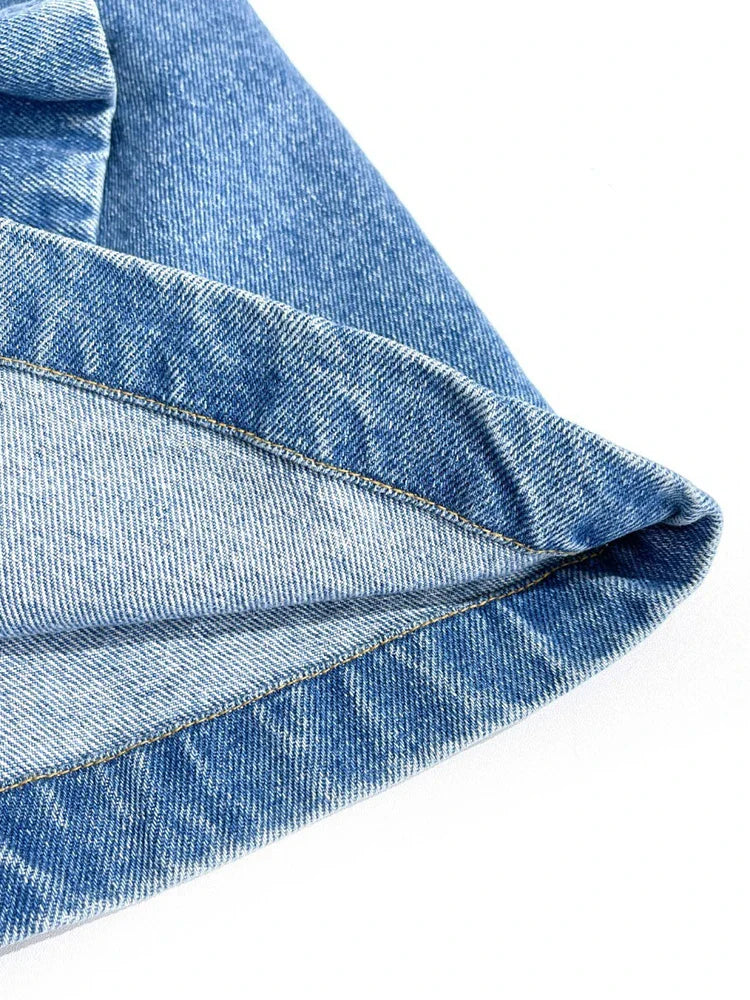 DEAT Fashion Women's Skirt High Waist Three-dimensional Rose Flower Asymmetric Blue Denim Short Skirts Summer New 17A8357