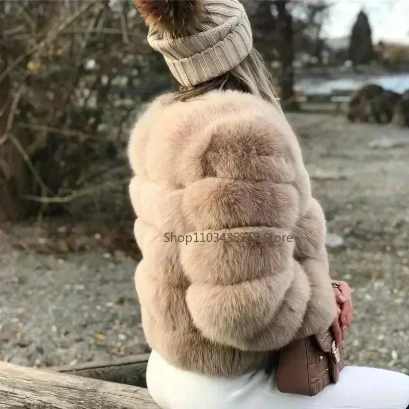 Women's Fashion faux fur coat super hot Autumn Winter women short Faux fox fur fluffy jacket high quality 5xl Ladies furry coats