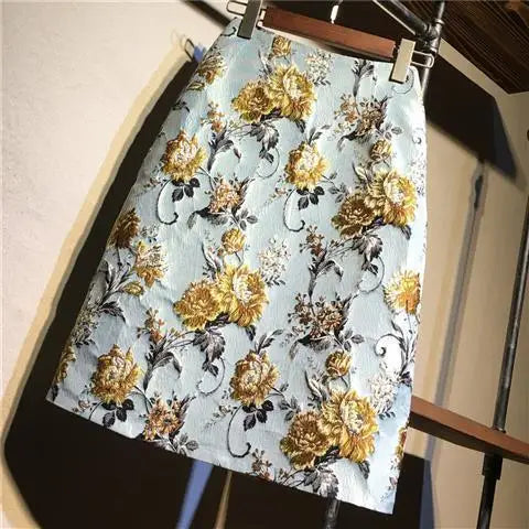 Autumn 2023 High Waist A-line Skirts Light Mature One Step Skirt Ladies Medium Length Retro Wrapped Hip Skirt Jacquard Skirt 3