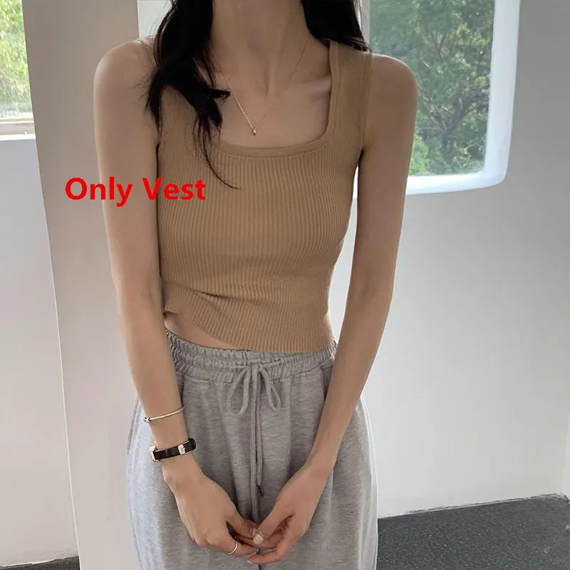 Women High Waist Long Denim Pants 2024 Summer Lady Daily Solid Shirt Vest Jeans 3 Piece Set Korean Fashion Blouse Tank Top Suits Only Khaki Vest