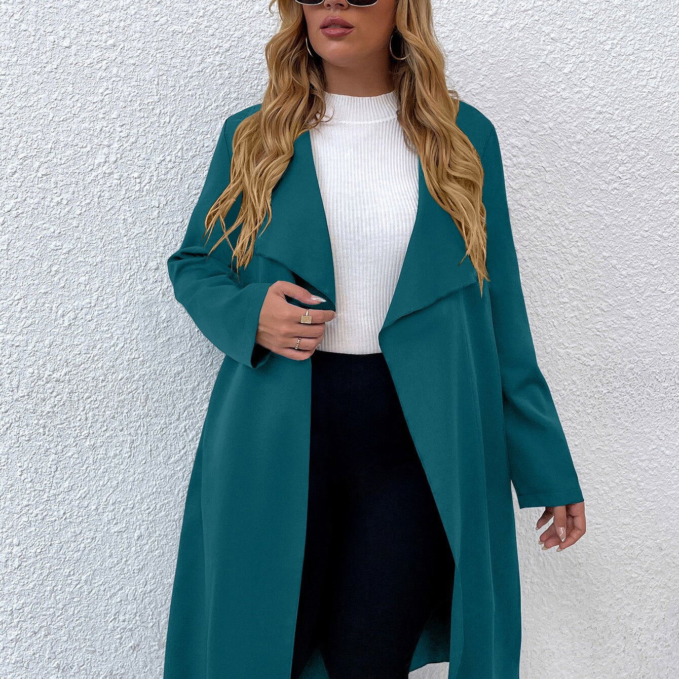 Women Autumn Jacket Large Plus Size 4XL Trench Coats Winter 2022 Solid Clothing Turn-down Collar Elegant Office Ladies Windbreak Blue