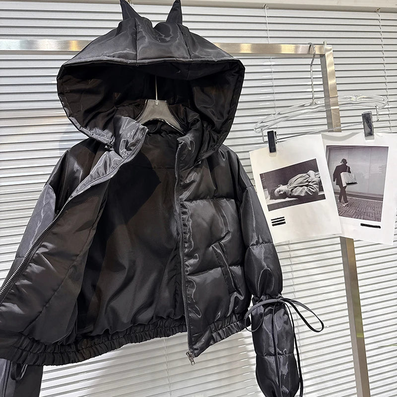 Winter New Street Fashion Solid Color Hooded Warm Jacket For Women Versatile Zipper Cotton-padded Coat Female 11A07489