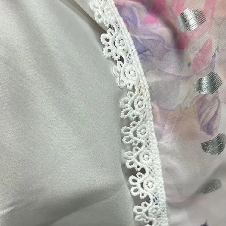 Colorful Two Pieces Set For Women Round Neck Long Sleeve Top High Waist Mini Skirts Summer Mesh Set Female 2024 Clothing New