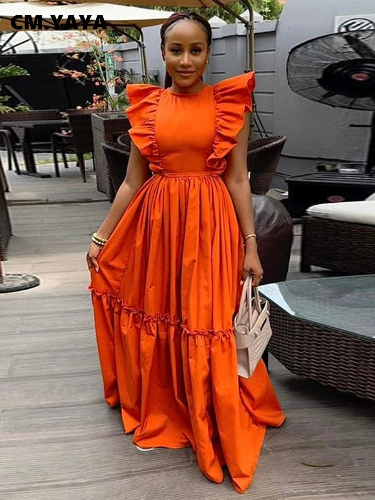 2024 Summer Ruffles Short Sleeve Sweet Cute O-Neck Floor-Length Long Women Dress Beach Streetwear Big Swing Maxi Dresses