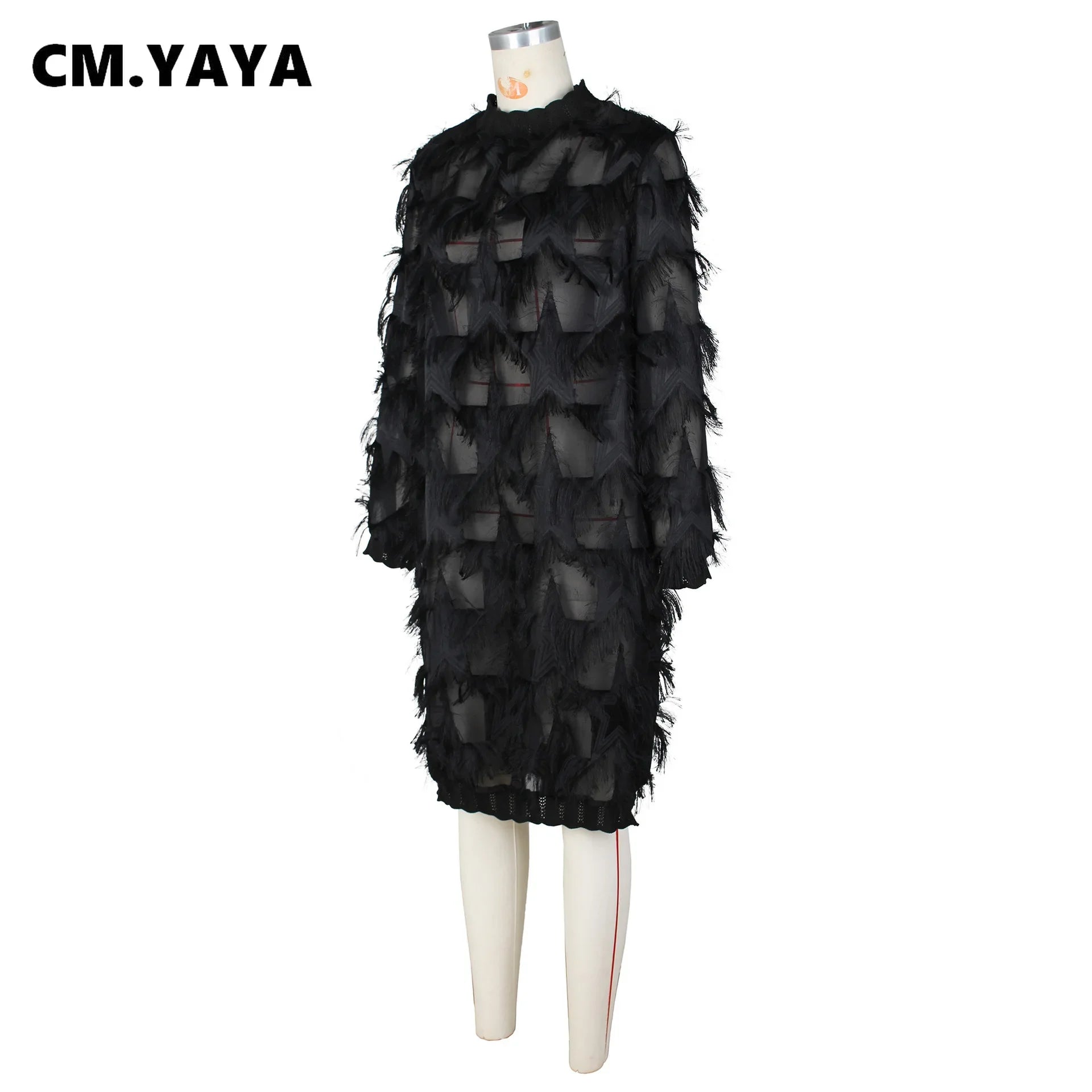 Women Fashion Tassel Long Sleeve Oversized Loose Dresses 2024 Spring Chic Black Pullover Dress Vestidos