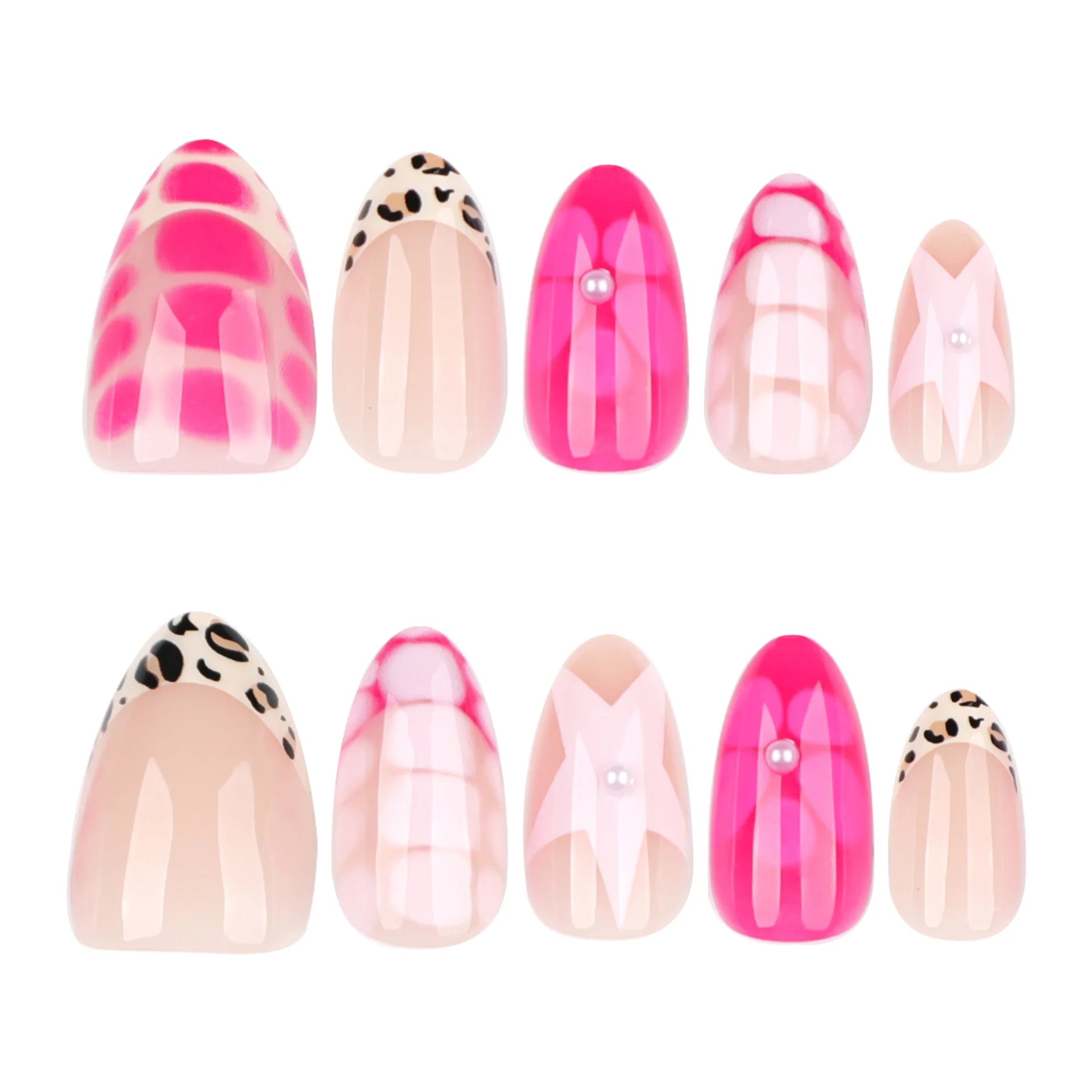 24pcs Leopard Print French Press on Nails Y2k Star Crocodile Pattern Fake Nail Tips Wearable Spice Girl Short Almond False Nails