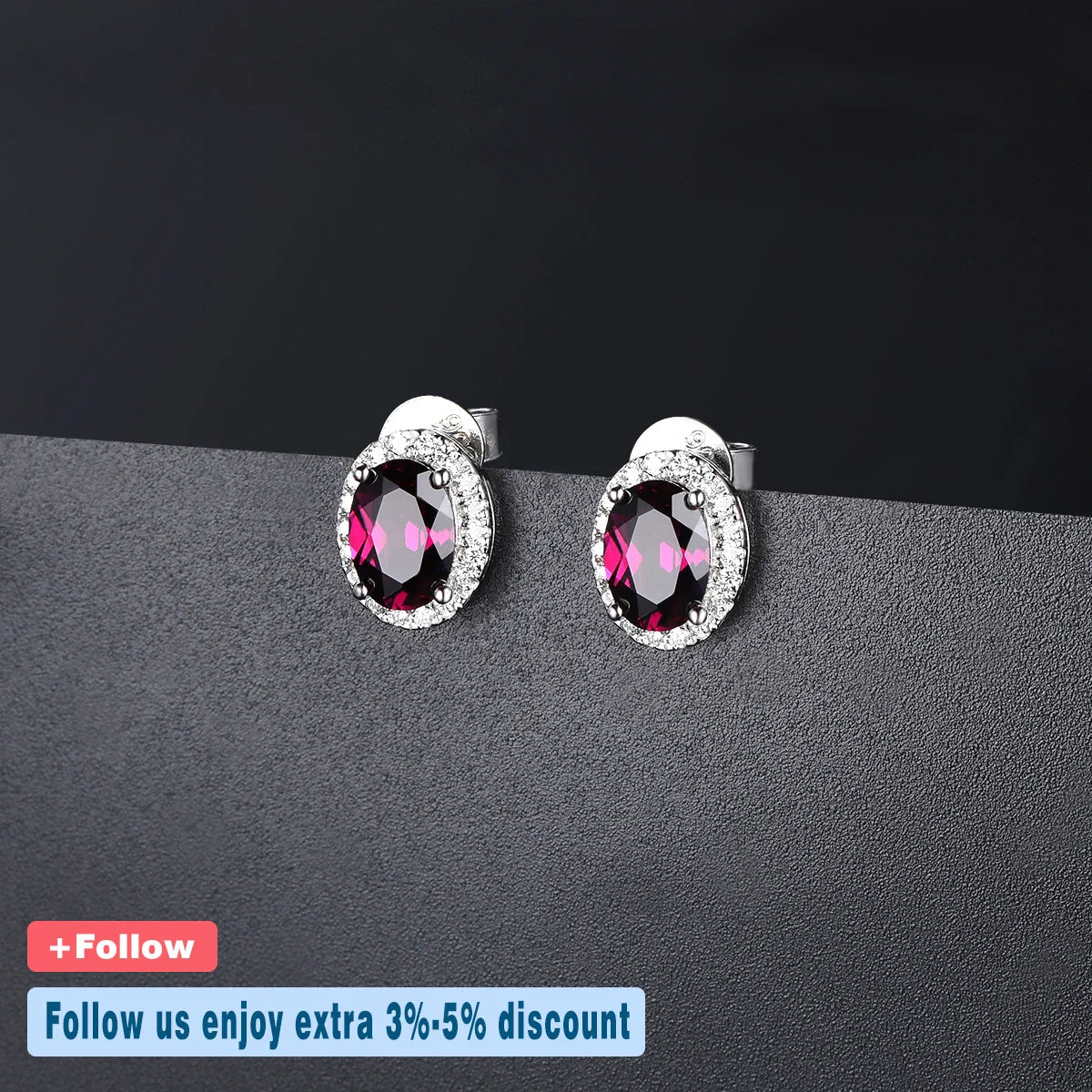 Hutang 2.06ct Genuine Rhodolite Garnet 925 Silver Stud Earrings Solid 925 Sterling Silver Fine Elegant Jewelry for Women