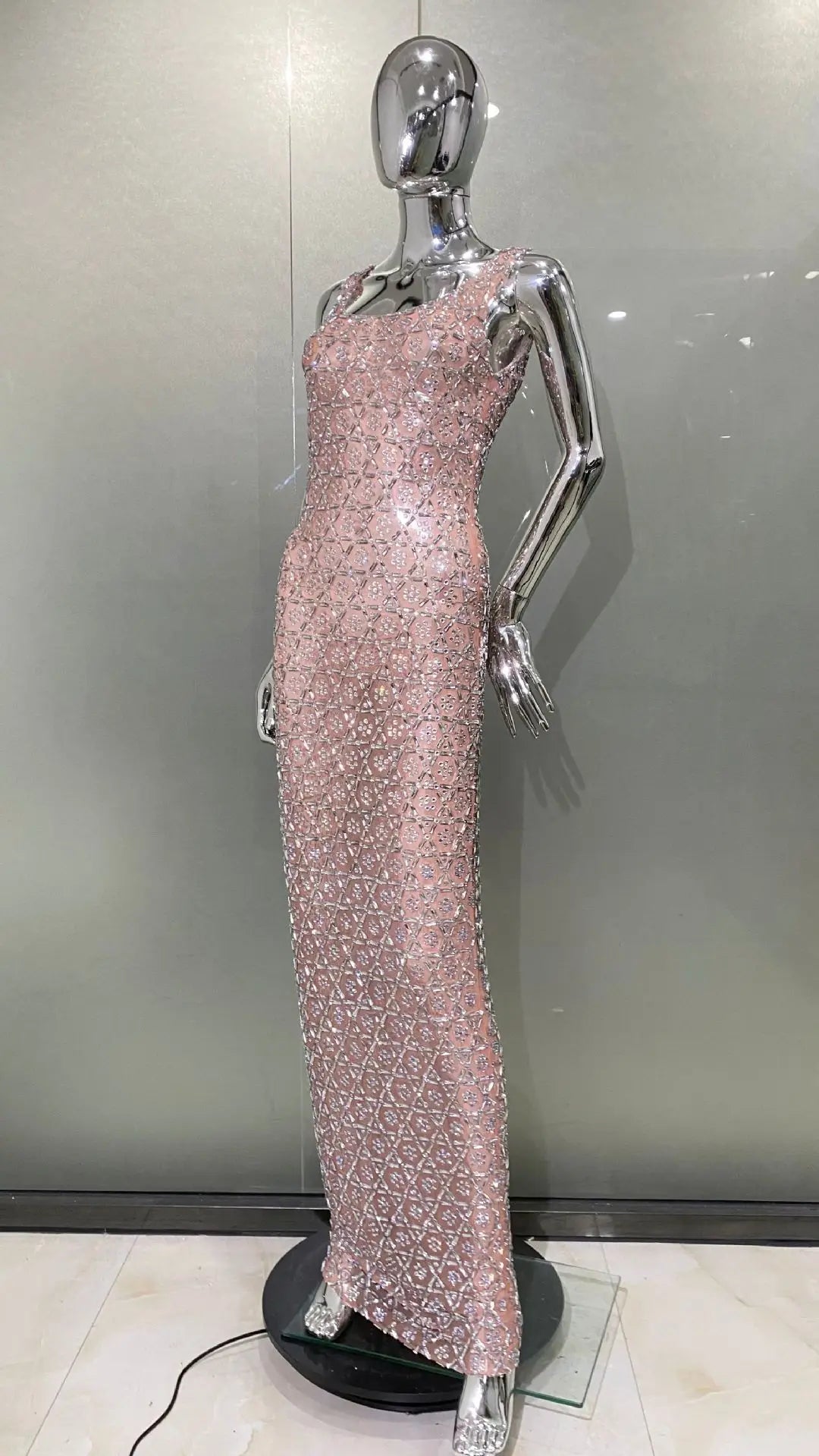 2024 Super Shining Diamonds Sexy Mesh See Through Bodycon Long Dress Fashion Woman Evening Party Dress Stage Performance Costume