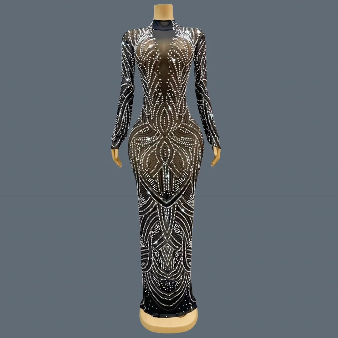 Black New Style Sparkly Rhinestone Evening Dress High-end Style Long Dress Cocktail Party Red Carpet Elegant Women Dress Huayuan black
