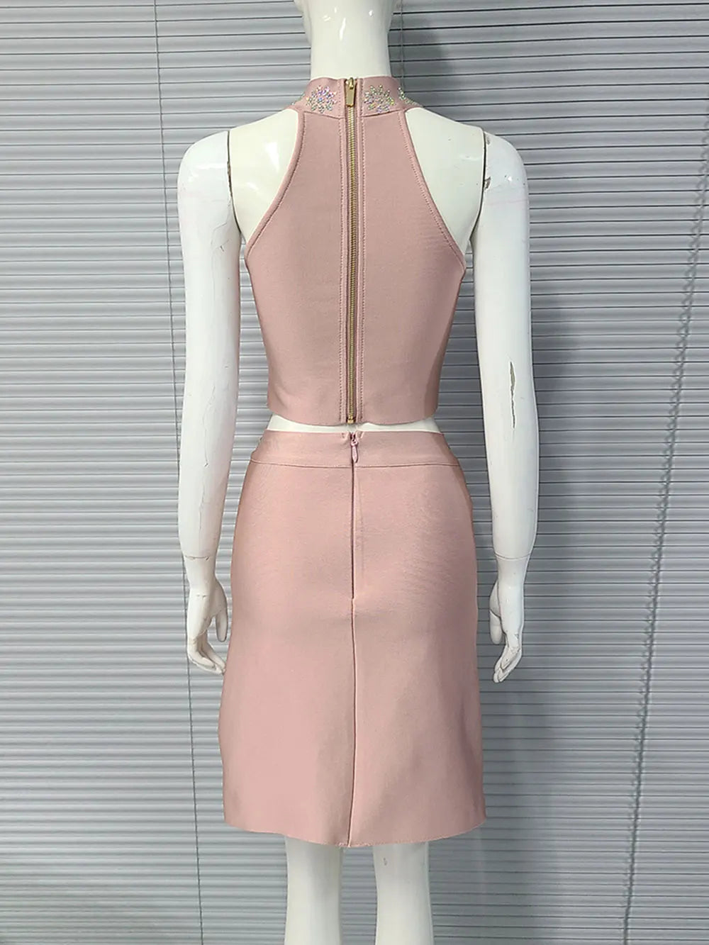 2025 Sexy Women's Hot Diamond Top+Bandage Short Skirt Sets O-neck Sleeveless Short Tank Top+High Waist Short Skirt Two Piece Set