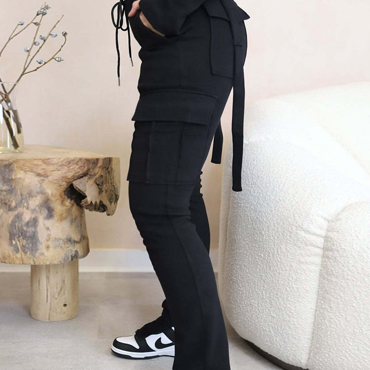 Women Pants for Summer Casual 2024 with Pockets Drawstring High Waist Trousers Fashion Polyerster Split Cargo Pant Adjustable