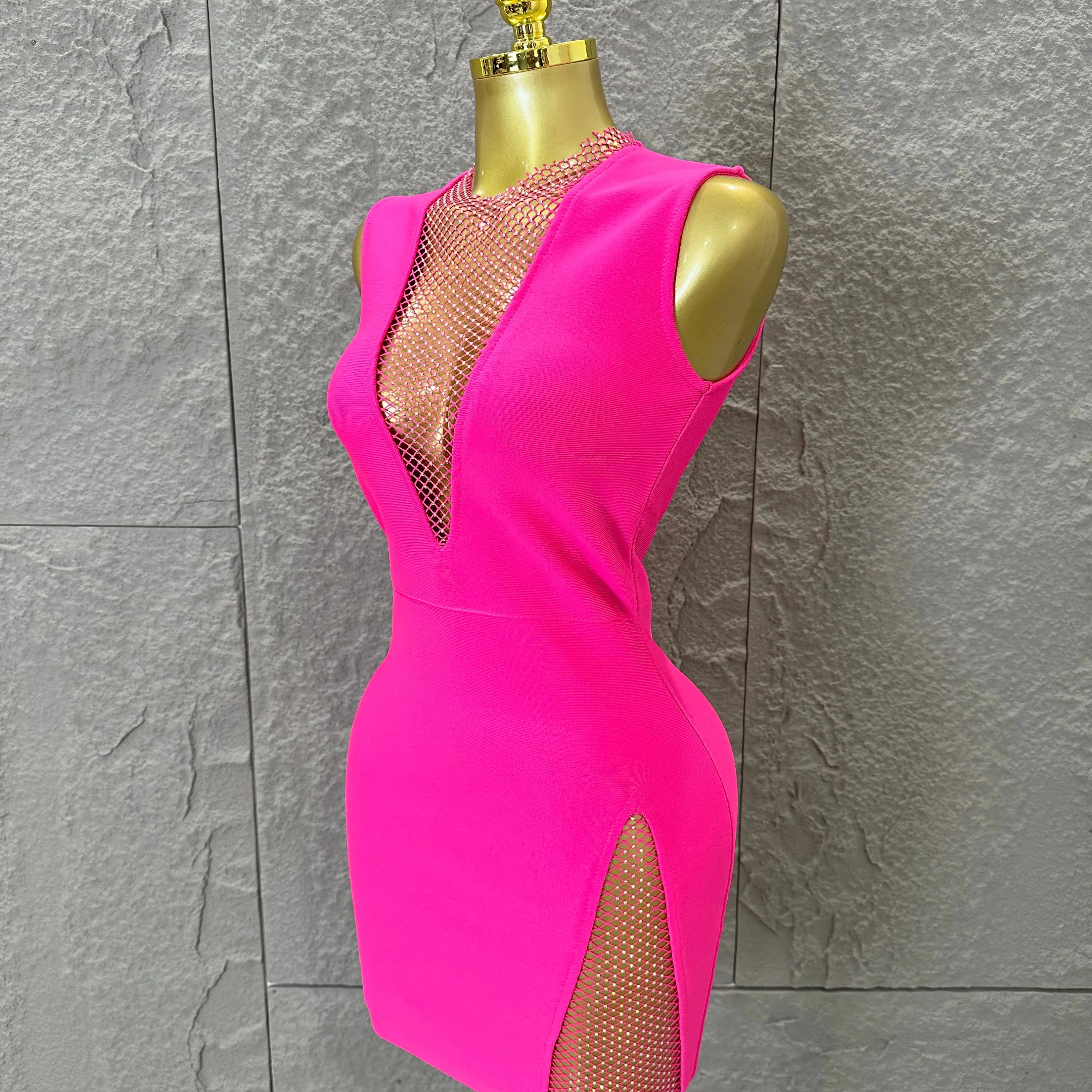 Hot Pink Women Sexy Bandage Dress Women Party Dress Bodycon Elegant Sexy Evening Birthday Club Outfits Cocktail Party