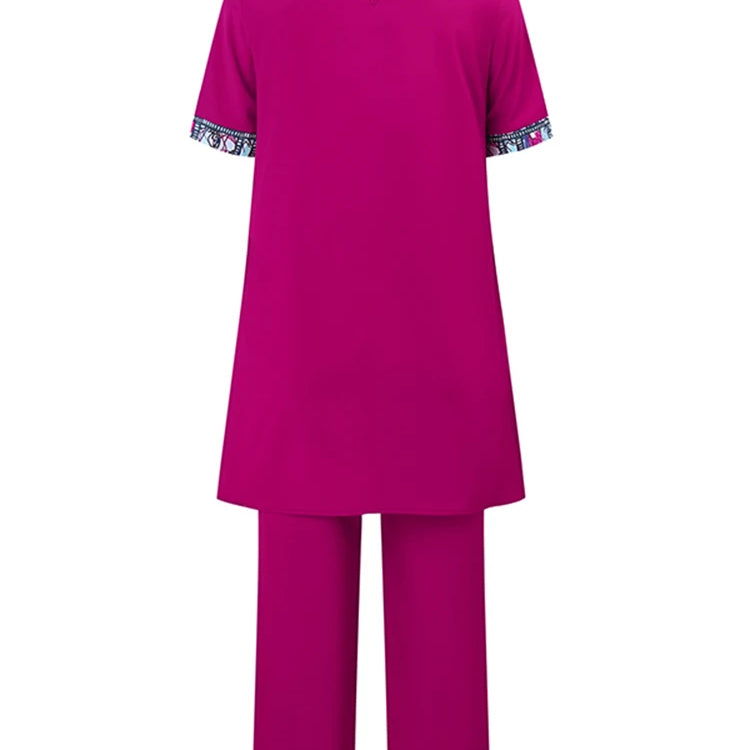 Plus Size VONDA Elegant Women Sets 2024 Office Suits Stand up Short Sleeve Printed Tops Pants Sets Oversized Pants Matching Sets