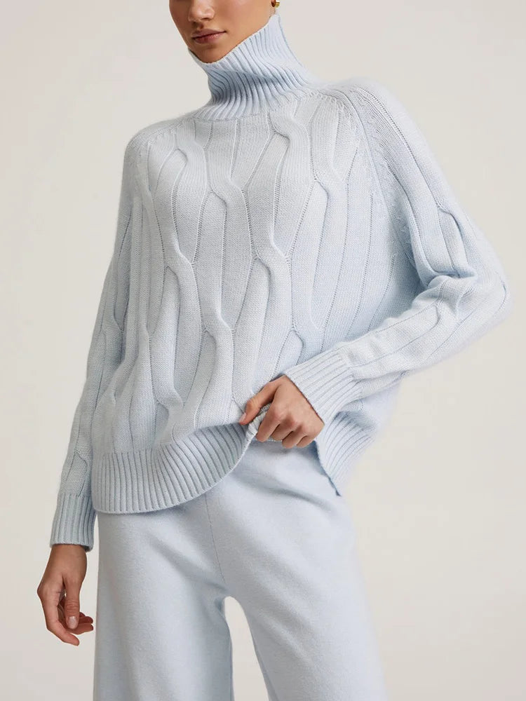 Knitted Pullover Sweater Turtleneck Women Elegant Oversized Thick Jumpers Autumn Warm High Neck Women Sweater Oversize Pullover Light blue Top One Size