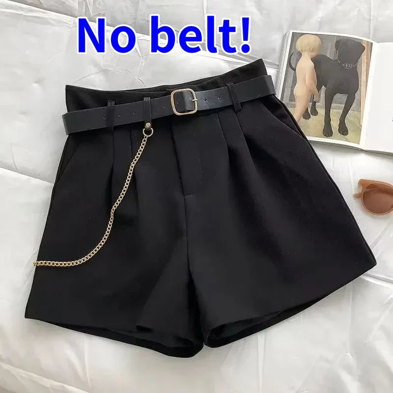 2021 New Casual Comfortable Elegant Wild Shorts With Belt Women's Woolen Shorts Autumn Winter Slim Wide Leg A-line Shorts black no belt
