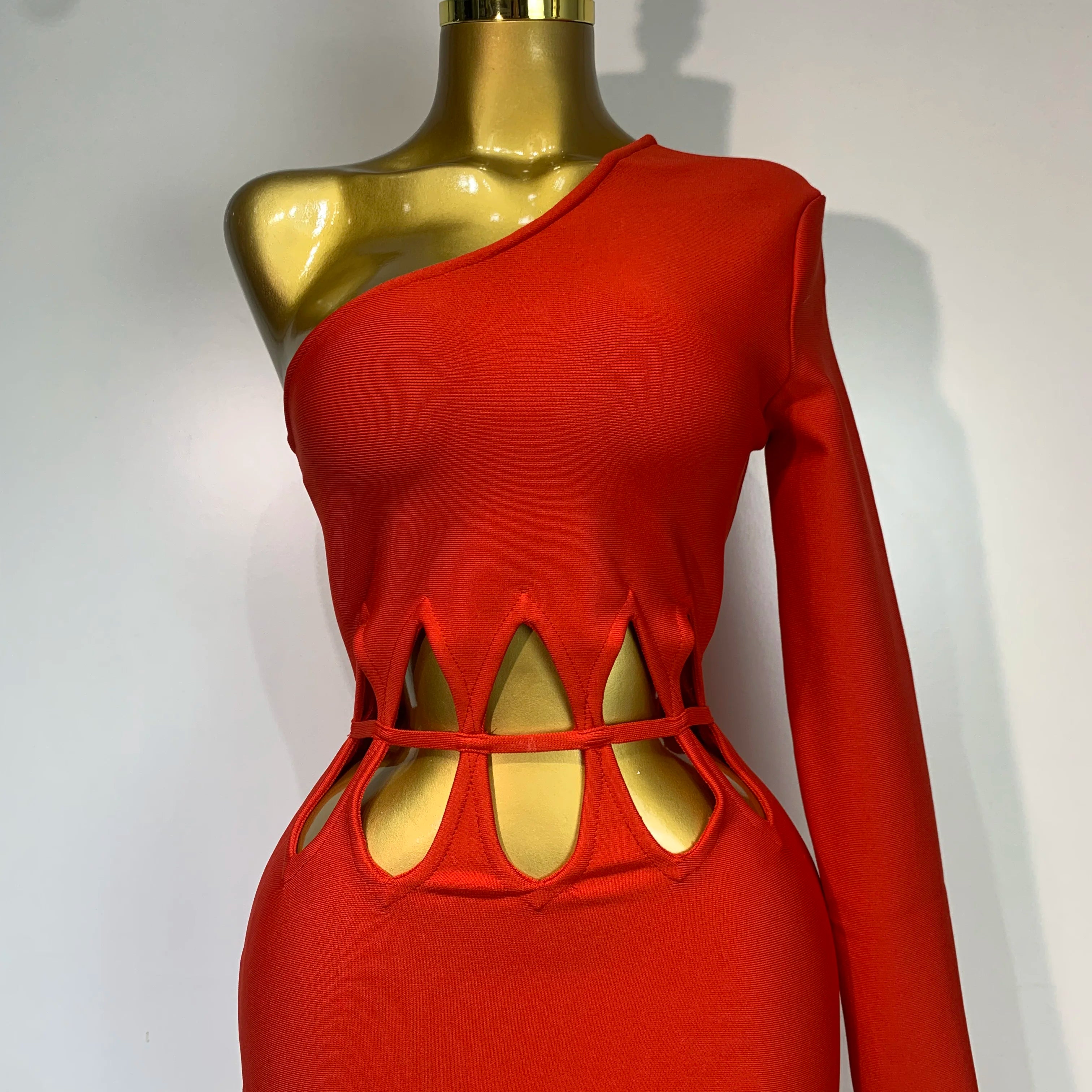 Women Sexy One Shoulder Cut Out Red Bodycon Bandage Dresses Elegant Luxury Birthday Nightclub Celebrity Evening Party Gowns