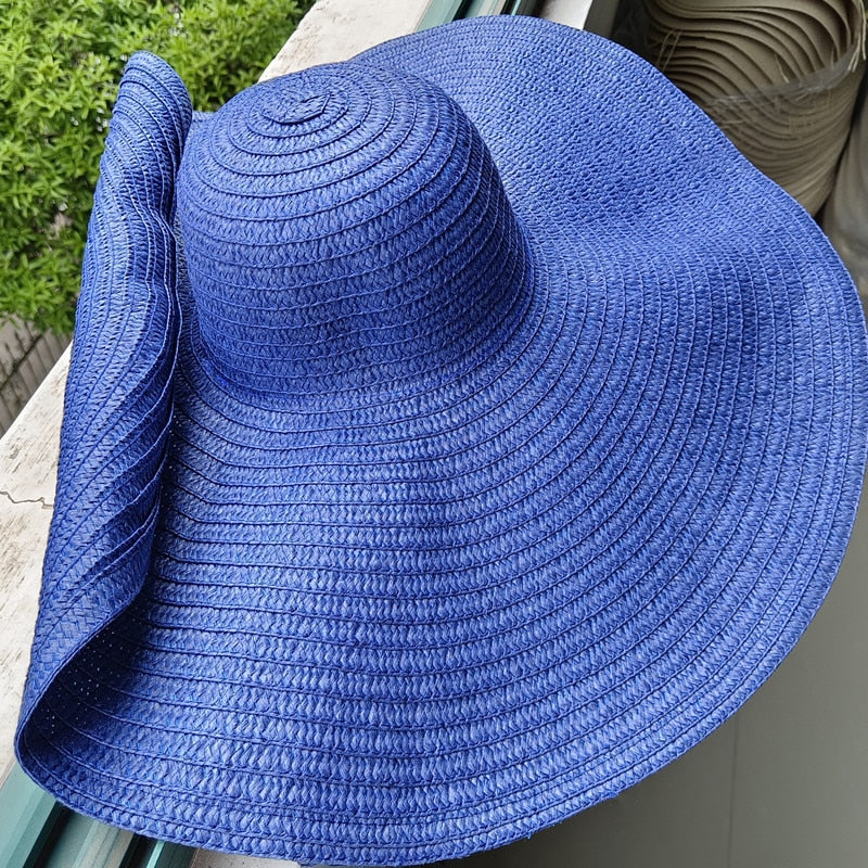 Rainbow striped big brim anti-ultraviolet sunshade sun hat beach sun hat with wire edge can be folded arbitrarily 17 M 56-58cm