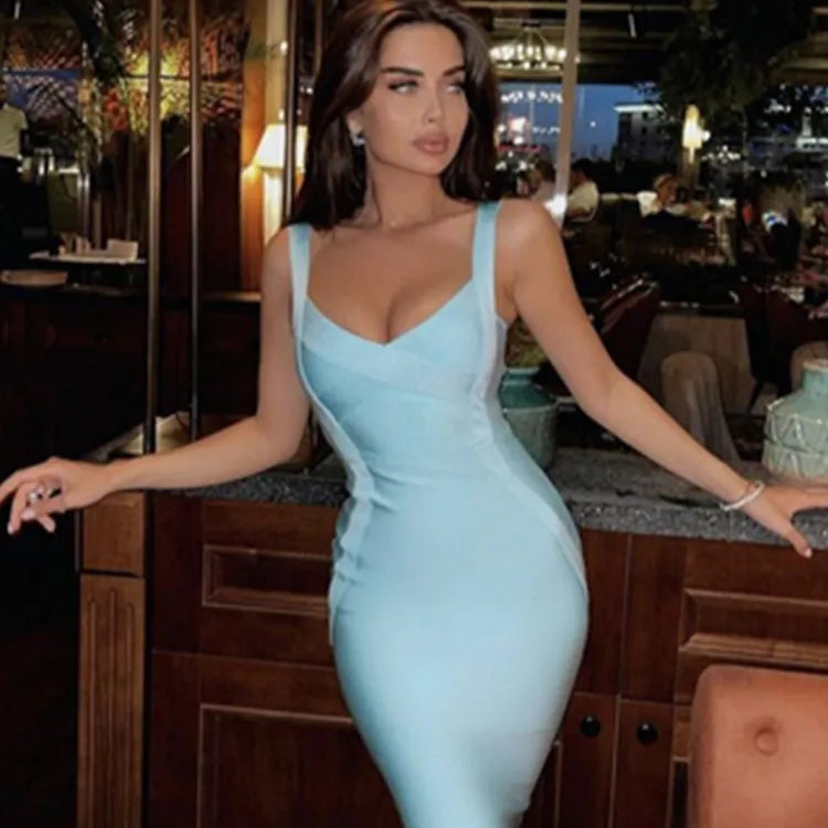 Women Sleeveless Rayon Bandage Dress Celebrity Elegant Green Purple Pink Bodycon Cocktail Party Dress Vestidos