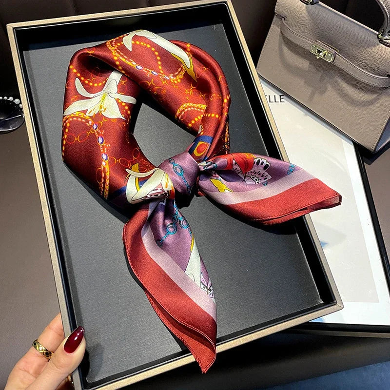 Square 100% Real Silk Scarf Women Bufanda Shawls Wraps for Lady Neckerchief Natural Foulard Femme Bandana Scarves Pashmina 2023 18149 68x68cm