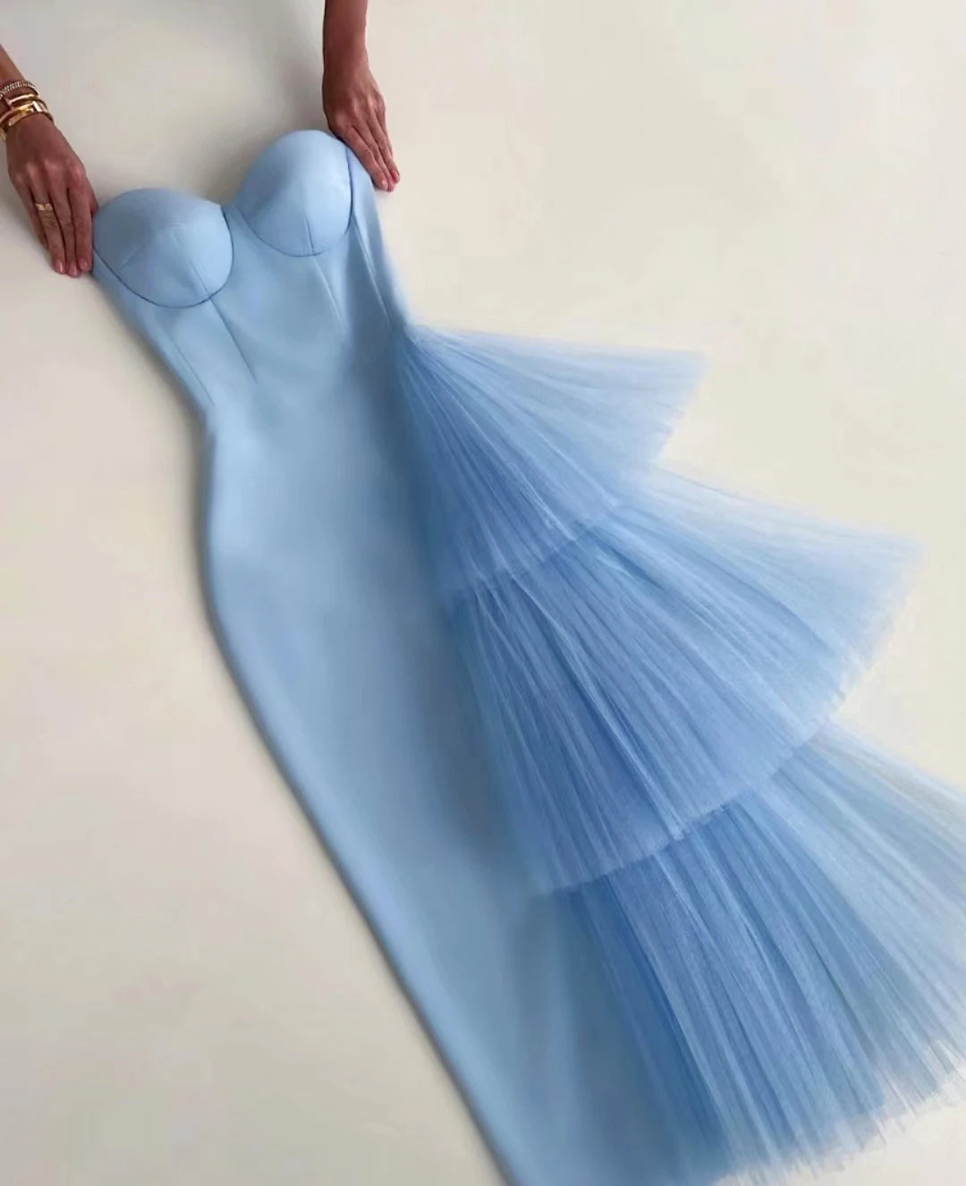 New Pink Color Women Strapless Sexy Ruffles Bodyocn Mid-calf Dress Rayon Bandage Celebrate Birthday Party Dress Wholesale SKY BLUE