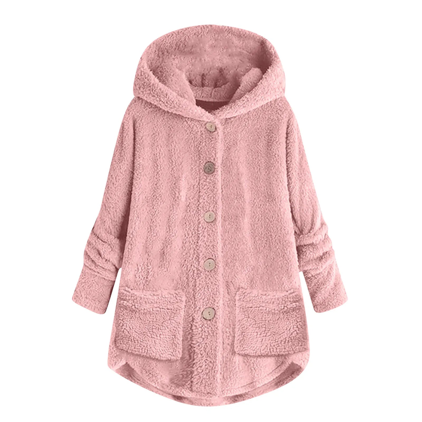 Women's Coat Winter Coat Fashion Plush Pocket Irregular Long Sleeve Keep Cat Ears Warm Coat Pink