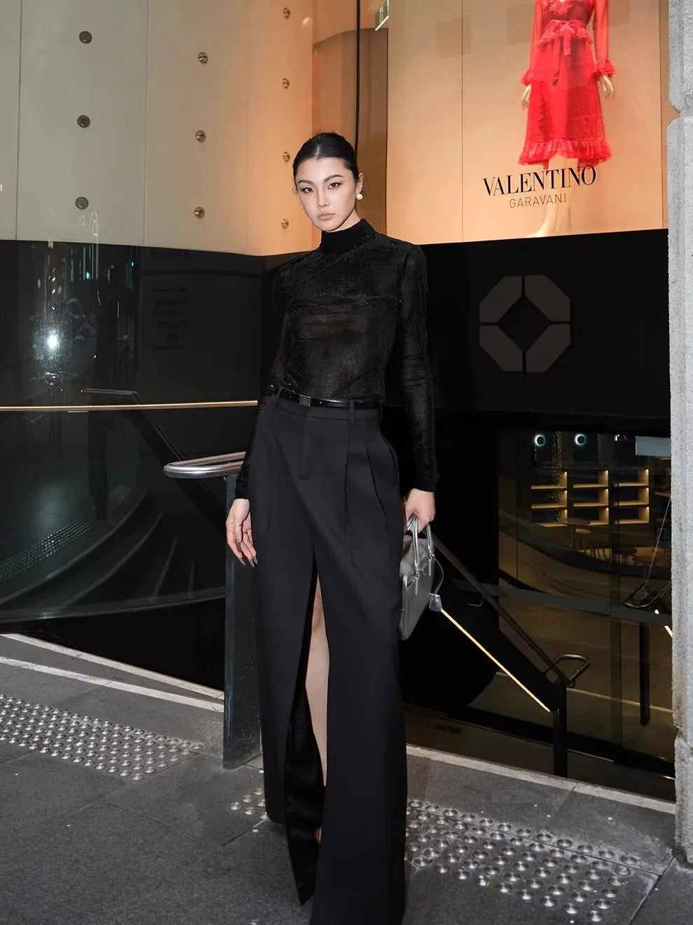 Lautaro Spring Summer Black Flowy Floor Length Skirt Women with Front High Slit High Waist Elegant Chic Luxury Designer Clothes Black
