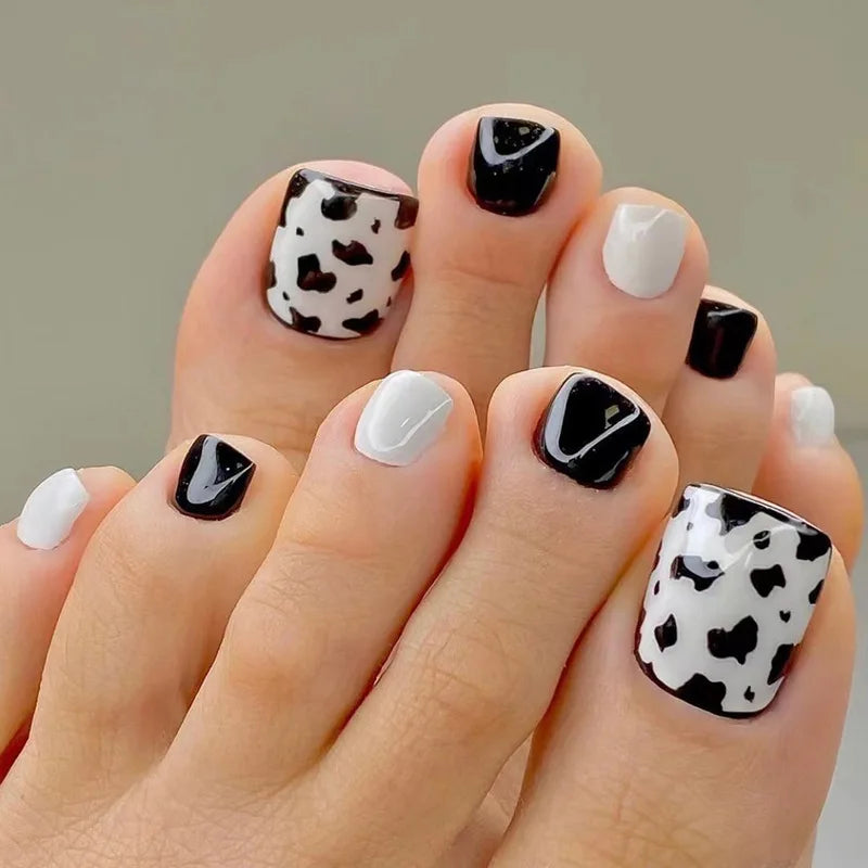 24pcs/set hot teo fake nails for summer season glitter rhinestones flowers bow Leopard watermelon pattern press on false nails 1477