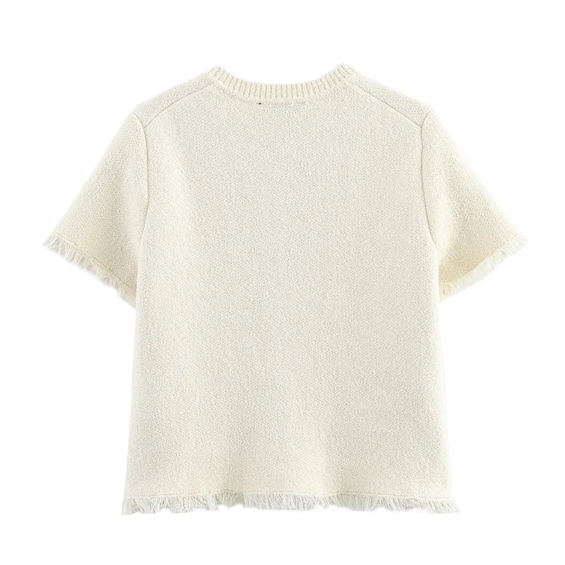 Women's suit New Spring 2025 Black bow trim White knitted long-sleeved jacket Mini skirt Celebrity style Elegant