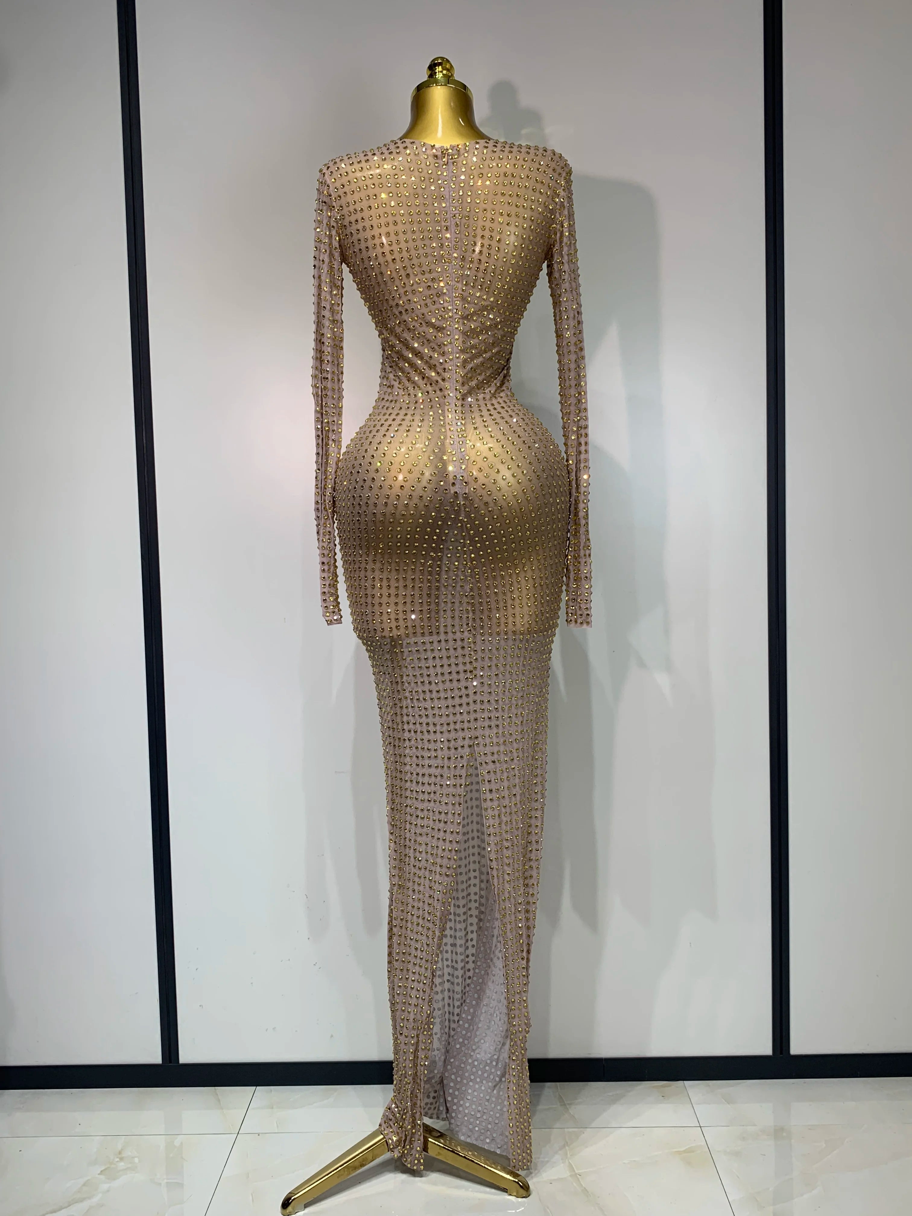 Sparkly Rhinestone Elegant Party Long Dress Celebrity Evening Luxury Birthday Nightclub Prom Gown Singer Dancer Stage Outfit