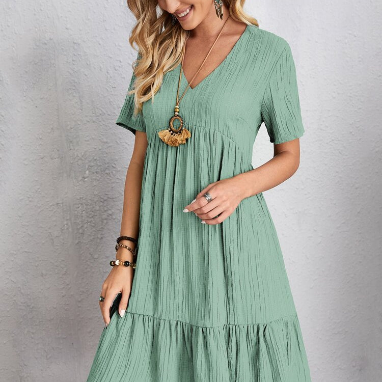 Summer Knee Length Dresses for Women 2024 New-In One-Piece Loose Casual Short Sleeve Dress Vintage Chic Maxi Midi Dress Outfits Turquoise